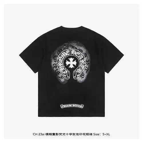 CH 23ss blurred ghost Sanskrit cross foam printed short sleeves
