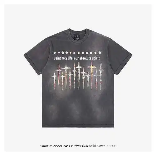 Saint*Michael 24ss manga corta con estampado de uñas de nueve pulgadas