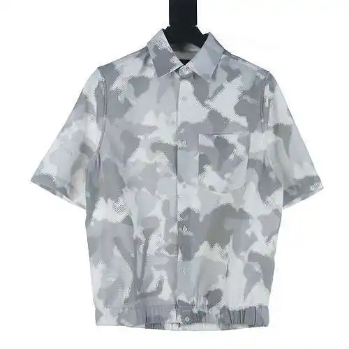 LV 24ss gray and white ink short-sleeved shirt