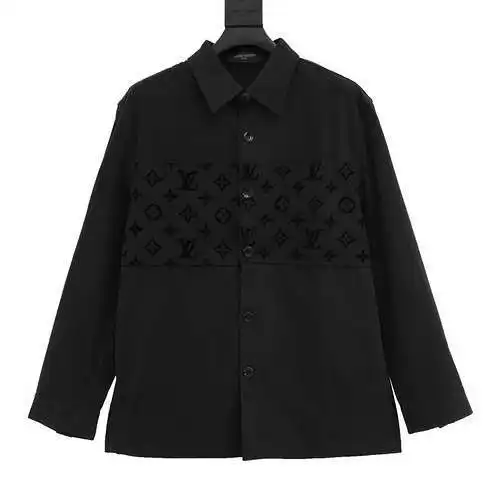 1V patchwork black flocked shirt jacket