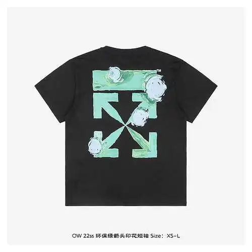 OW 22ss manga corta con estampado de flecha verde ecológica