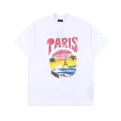 BLCG Balenciaga pink sunset Eiffel Tower print round neck short sleeves