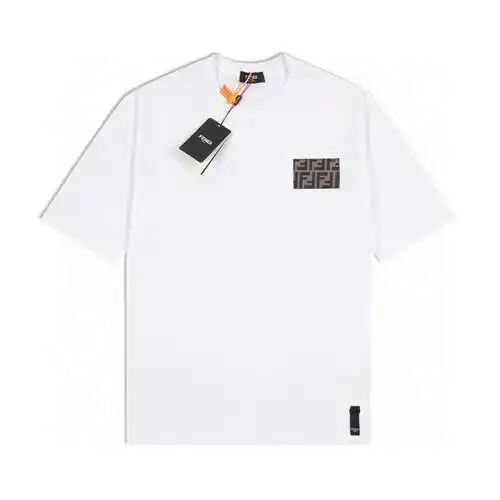 Fendi/FDendi, novedad de verano, camiseta de manga corta con cuello redondo y parche con logo doble 