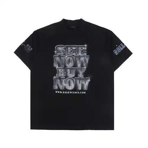 BLCG/Balenciaga 24ss catwalk camiseta desgastada de manga corta con estampado de diamantes brillante