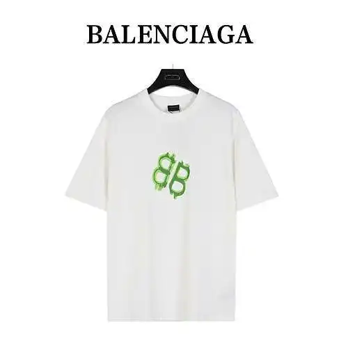 BLCG Balenciaga 24ss camiseta de manga corta doble B verde fluorescente pintada a mano