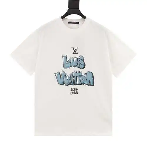 Camiseta de manga corta con estampado de letras pintadas a mano en azul 1V 24ss