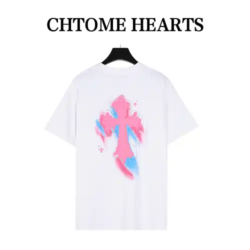 Camiseta de manga corta bordada con parche de graffiti cruzado en sánscrito CH Crow Heart 24SS