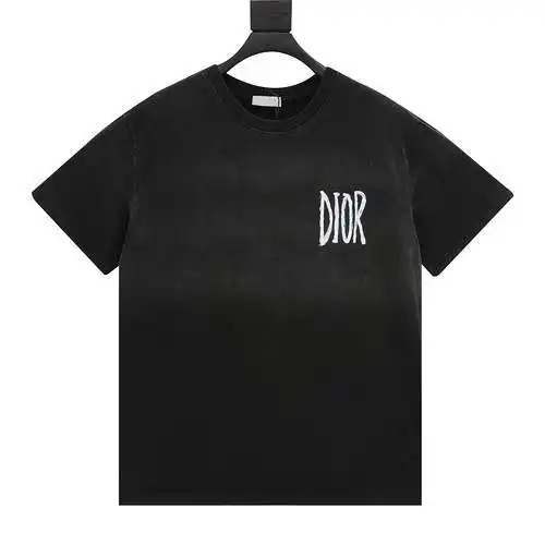Camiseta con cuello redondo y estampado de letras cursivas lavadas CD