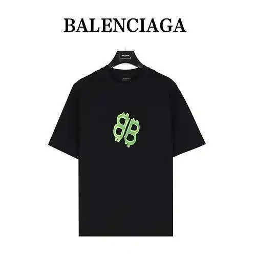 BLCG Balenciaga 24ss camiseta de manga corta doble B verde fluorescente pintada a mano