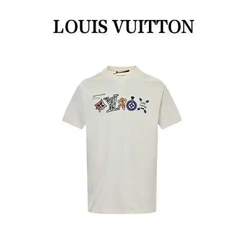 LV Louis Vuitton 24ss manga corta con logo estampado de múltiples elementos