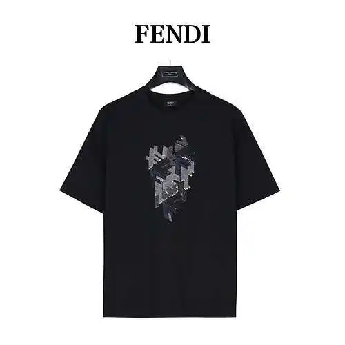 Camiseta de manga corta con bordado en contraste y lentejuelas FD Fendi 24ss 3D
