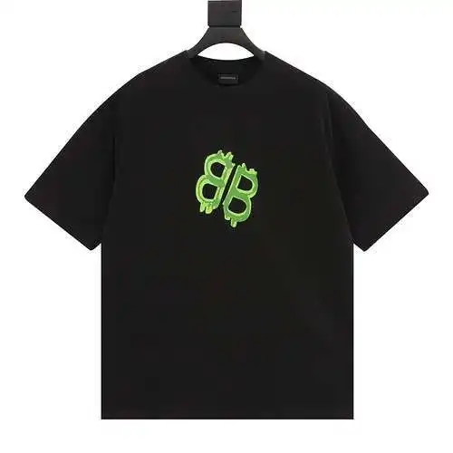 Camiseta manga corta BLCG 24ss verde fluorescente doble B pintada a mano