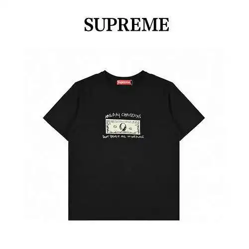 SUP*REME 21FW SPEND IT US dollar TEE estampado negro y dorado de manga corta en el pecho