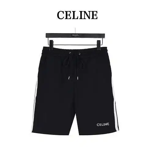 CE Celine shorts con tribanda lateral y letras pequeñas bordadas