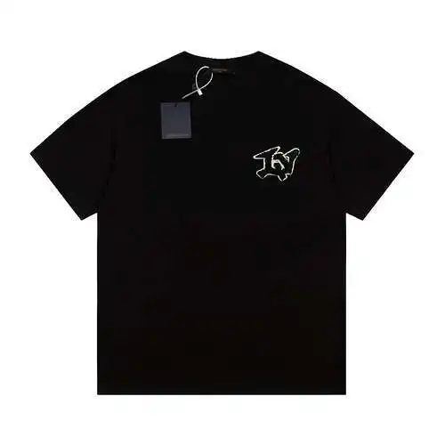Camiseta de manga corta con bordado de toalla y logotipo pequeño LV Louis Vuitton con escritura curs