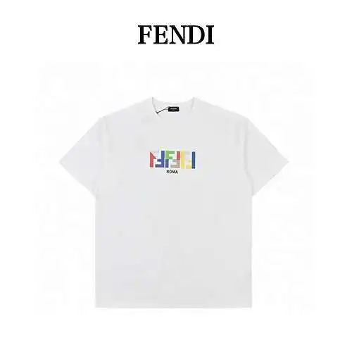 FD Fendi nueva camiseta de manga corta con cuello redondo y letras arcoíris