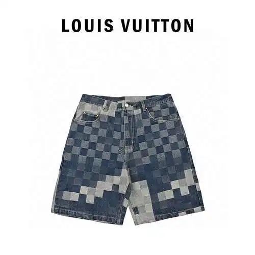 Pantalones cortos vaqueros con diseño de cuadros borrosos LV Louis Vuitton 24SS