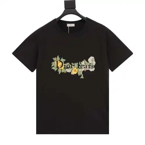 Camiseta de manga corta con letras florales bordadas CD 24SS