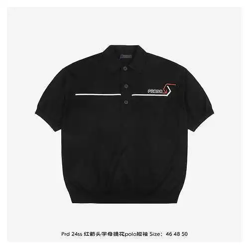 Prd 24ss polo de jacquard con letras de flecha roja de manga corta