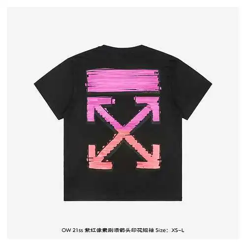 OW 21ss manga corta con estampado de flechas pintadas de píxeles morados