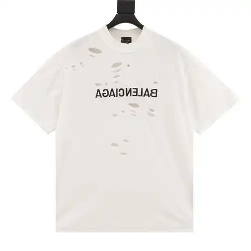 Camiseta de manga corta rasgada con letras bordadas al revés BLCG 24ss
