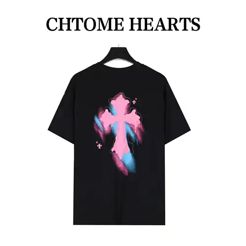 Camiseta de manga corta bordada con parche de graffiti cruzado en sánscrito CH Crow Heart 24SS