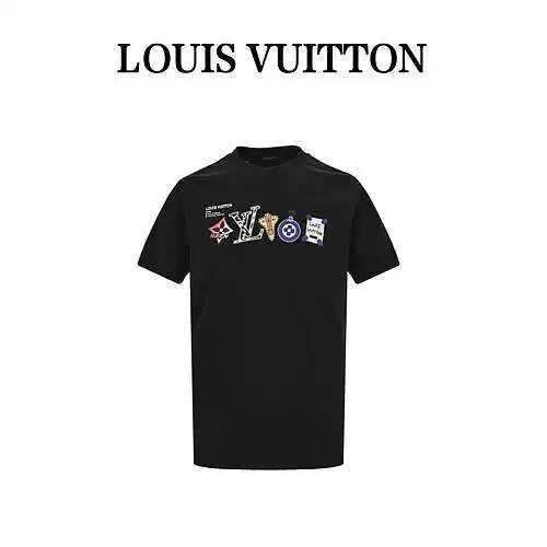 LV Louis Vuitton 24ss manga corta con logo estampado de múltiples elementos