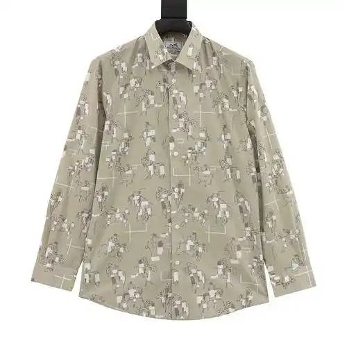HER*MES Camisa Hermès de manga larga con estampado de mosaico integral