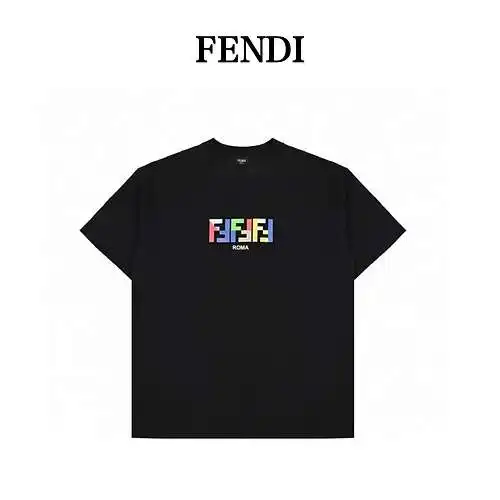 FD Fendi nueva camiseta de manga corta con cuello redondo y letras arcoíris