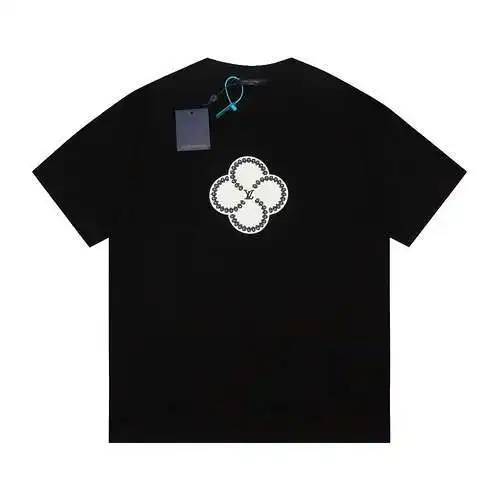 Camiseta de manga corta con estampado de bordado de parche de flores de la última serie de LV Louis 
