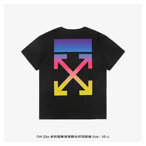 OW 22ss manga corta con estampado de flechas degradadas en azul y morado colorido