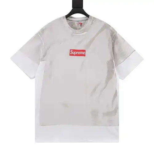 Camiseta de manga corta de dos piezas falsa con logo cuadrado SUP*REME X Maison Margiela MM6