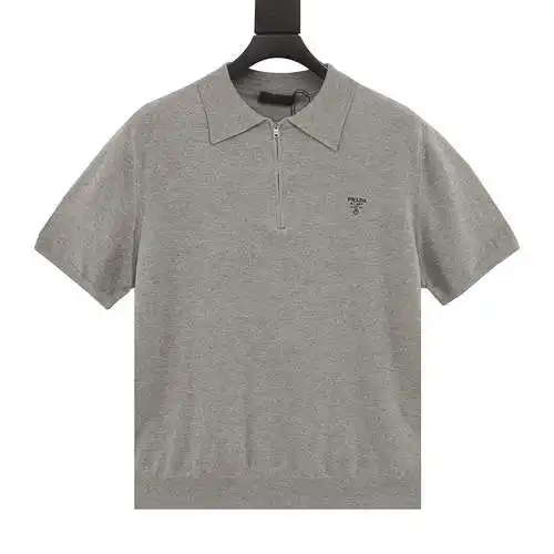 Prada Polo de manga corta de punto de lana con media cremallera y logo pequeño PRD