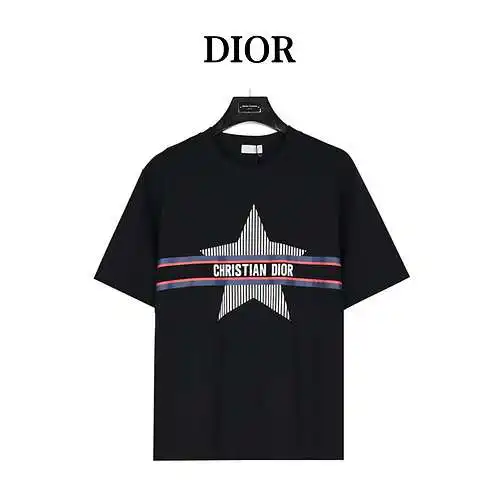 Camiseta de manga corta con cinco estrellas y estampado vertical clásico CD/Dior