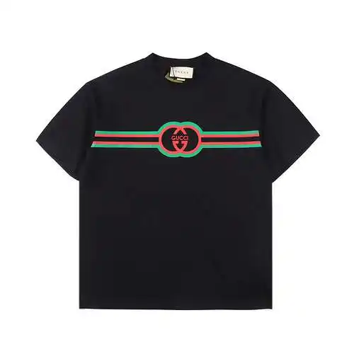 Camiseta de manga corta estampada a rayas rojas y verdes GC/Gucci 24SS