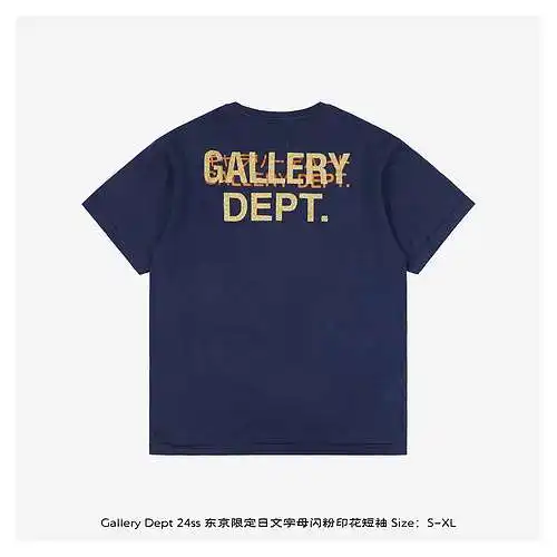 GD24ss Tokyo Limited mangas cortas con estampado de purpurina y letras japonesas