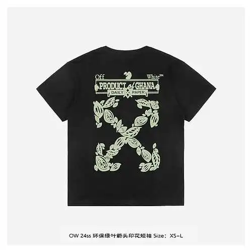 Mangas cortas con estampado de flecha de hoja verde ecológica OW 24ss