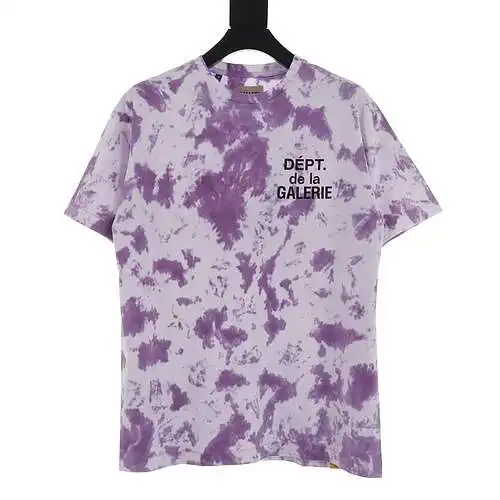 Camiseta de manga corta con estampado de letras francesas y efecto tie-dye de GD