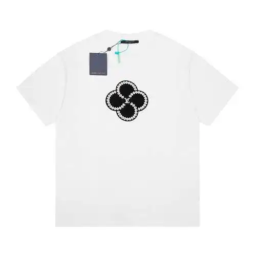 (Arriba) Patrón de bordado de parche de flores LV manga corta blanco
