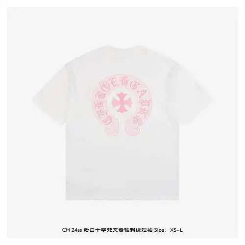 CH 24ss cruz rosa y blanca pergamino sánscrito bordado mangas cortas
