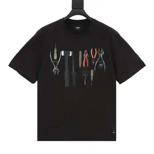 FD Fendi FD 24 nueva camiseta de manga corta con estampado de herramienta artesanal