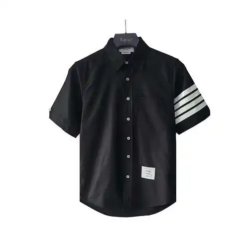 TB Tom Brown.TB mangas camisa blanca de manga corta de verano con correas de cuatro barras