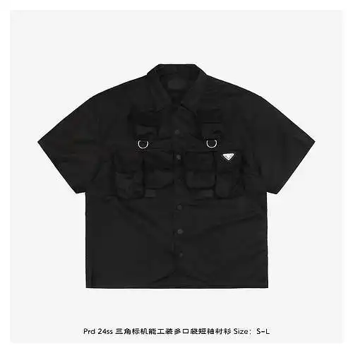 Camisa de manga corta con múltiples bolsillos y ropa de trabajo funcional con logo triangular Prd 24