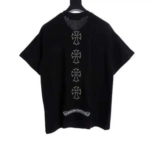 Camiseta de manga corta bordada con hilo plateado y logo bordado en sánscrito CH