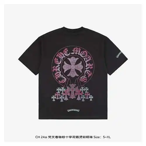 CH 24ss Desplazamiento sánscrito Patrón de cruz rosa Diamante caliente Manga corta