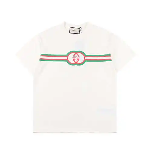 Camiseta de manga corta estampada a rayas rojas y verdes GC/Gucci 24SS