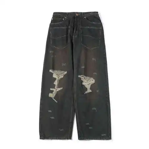 BLCG/Balenciaga jeans desgastados desgastados y teñidos con bolsillo invertido