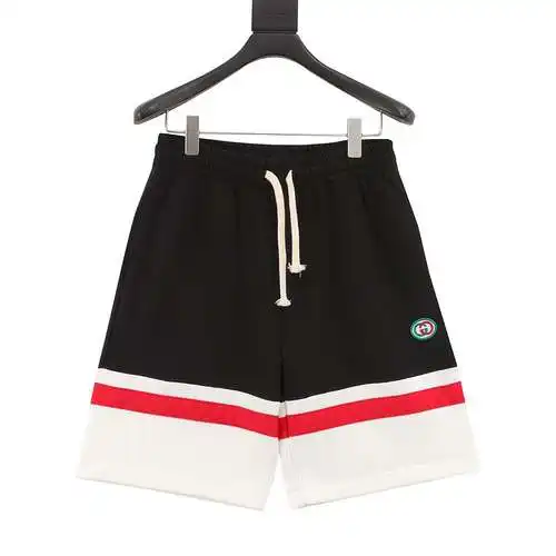 Shorts con bordado de doble G y patchwork a rayas