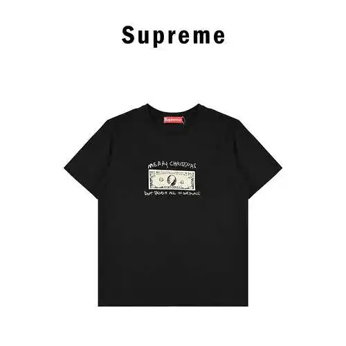 SUP*REME 21FW SPEND IT US dollar TEE estampado negro y dorado de manga corta en el pecho