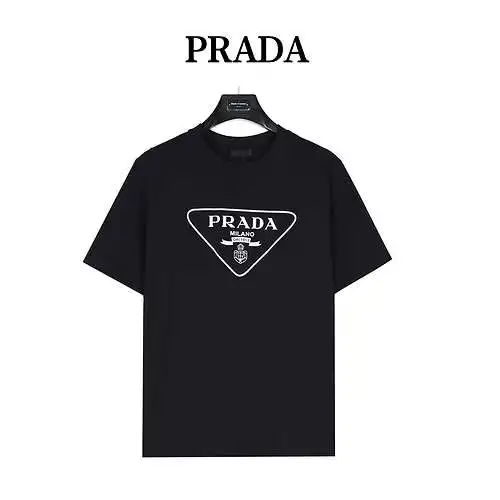 Camiseta de manga corta con estampado de letras y logo triangular PRD/Prada 24ss